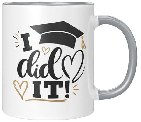 LIEBTASTISCH® Tasse mit Spruch - I did IT! - Geschenk Bachelor Prüfung Graduation Geschenke Ausbildung Abitur Doktor Promotion - Matura Gift Deko - 2026 Abi - grau