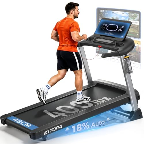 KITOPA Foldable Treadmill for Home 20km/H 18% Auto Incline 180KG Heavy Duty | 7HP Quiet Motor, 47.218.9 Cushioned Running Belt, Heart Rate, Touch Screen, Running Machines for Heavy People, Smart APP