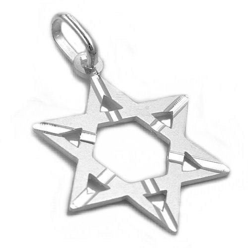 Unbespielt Schmuck Religiöser Anhänger David Stern matt aus Silber 925 29x22mm