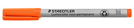 STAEDTLER Folienstift non-permanent Lumocolor, orange, wasserlöslich, Made in Germany, lange Lebensdauer, Rundspitze M ca. 1,0, 10 orange Universalstifte im Kartonetui, 315-4
