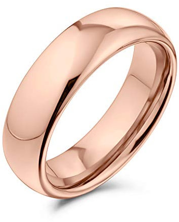 Bling Jewelry Anello di nozze semplice a cupola per coppie in titanio placcato oro rosa per uomini e donne, vestibilità comoda 6MM
