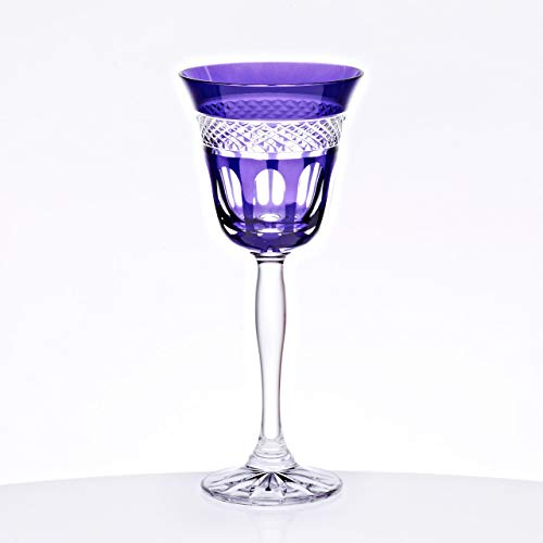 CRISTALICA Weißweinglas 170ml Weinkelch Retro Kelchglas Kristallglas geschliffen violett