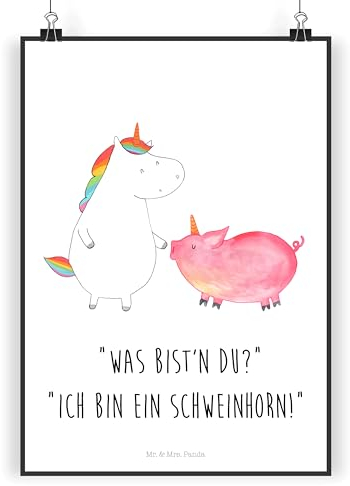 Mr. & Mrs. Panda Bild Einhorn Schwein DIN A4 - Geschenk, Freundschaft, Plakat, Einhörner, Kunstdruck, Unicorn, Poster, drucke, Freundin, Posterdruck