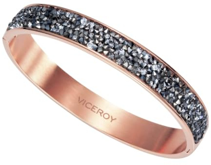 Viceroy Pulsera Brazalete para Mujer de Acero Inoxidable con Acabado en Tono Rosado - Diseño Ovalado con Efecto Diamantado - Joya Elegante para Regalo