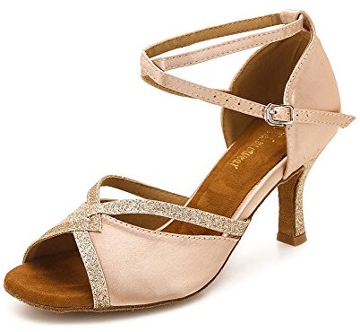 TTdancewear Women Ballroom Dance Shoes Latin Salsa Bachata Performance Sparkly Dance Dancing Shoes 8- Nude 2.5inch