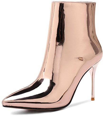 ANNIESHOE Damen Stiefeletten Lack Fashion Party Ankle Boots Rose Gold 39CN 38EU 24.5cm