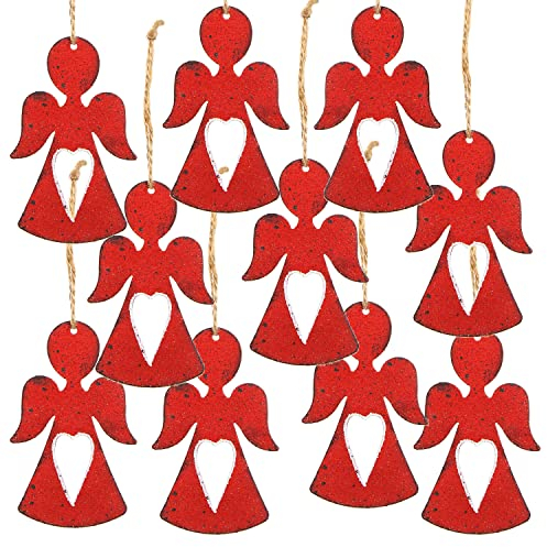 Logbuch-Verlag 10 Engel Anhänger mit Herz aus Metall rot 8 cm Weihnachtsanhänger Schutzengel mit Schnur Weihnachten Deko