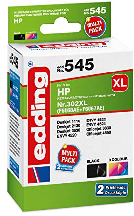 edding Tintenpatrone EDD-545 ersetzt HP 302XL/302XL (F6U68AE/F6U67AE) Multipack 2 - Schwarz + 3-Farbig - 1x 21 ml + 1x 16 ml