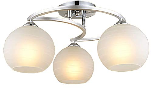 Deckenleuchte moderne Glas-Kugeln geschwungene Decken-Lampe 3 flammig spiral- kreisförmig Decken-Strahler Spot Schlafzimmerleuchte Metall Chrom Silber gebürstet Deckenbeleuchtung