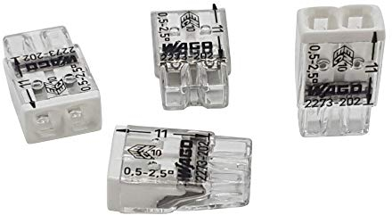 20 Stück Wago 2273-202 COMPACT-Verbindungsdosenklemme Ø 0,5-2,5 mm², 2-polig, transparent/weiß