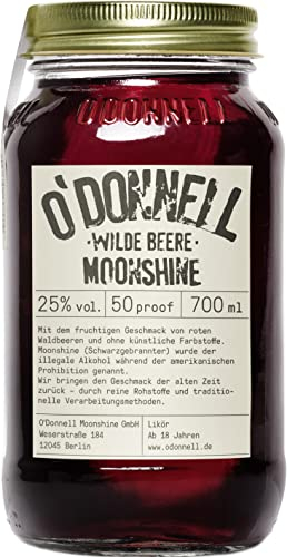 O’Donnell Moonshine Wilde Beere Likör (700ml) – Natürlich-süßer Wildberry Beerenlikör mit Himbeeren, Trauben & Brombeeren, 25% vol. – Made in Berlin im Original Masion Jar – Pur oder als Cocktail