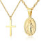 CASSIECA 2 Stück Kette Layered Damen Katholische Gold Halskette Singapurkette mit Anhänger Holy Mary Medaillon Medaille & Kreuz Religiöses Amulett Kommunion für Frauen Mädchen