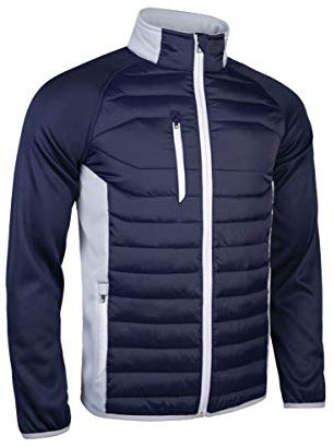 Sunderland Mens SUNMC83 Zip Front Padded Stretch Panel and Sleeves Performance Golf Jacket Navy/Silver/White L