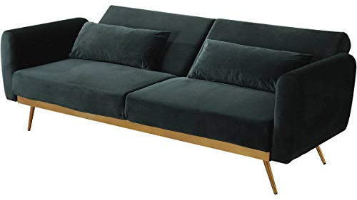Habitat & Jardin Bettsofa mit Schlaffunktion aus dunkelgrünem Samt Donia - 203 x 81 x 83 cm - 3-Sitzer-Sofa