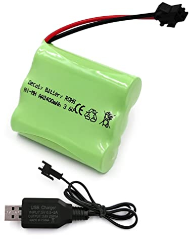 Gecoty® 3,6V Akkupack, NI-MH AA-Akku, 2400mAh wiederaufladbarer Batterie, mit USB-Ladekabel und SM 2P-Stecker für Ferngesteuertes Spielzeug, Elektrowerkzeuge, Haushaltsgeräte