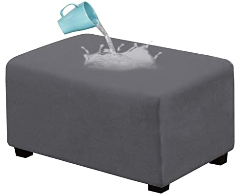 JHLD wasserdichte Ottomane Schonbezug Stretch, Rectangle Wildleder Hockerbezug Herausnehmbar Pedalschutzhülle Für Wohnzimmer-grau-Medium