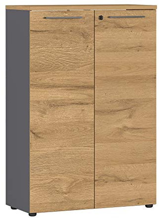 Niedriger Aktenschrank Osmond 80cm mit 2 Türen - Eiche/Graphit