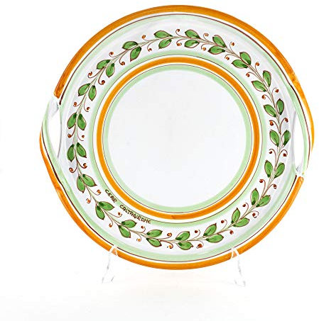 Vassoio siciliano tondo con manico in ceramica decoro Acanto diametro cm 38