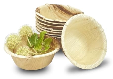 CANAPE KING,25 Stück Einwegschalen mit Palmblatt-Motiv, rund, 14 cm,Umweltfreundliches natürliches Geschirr – wie Bambus, Holz, Papier – ideal für Kinderpartys, kleine Snacks, Weihnachten