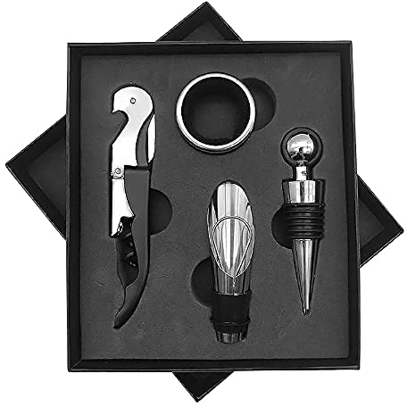 Tire Bouchon, Ouvre Bouteille de vin en Acier Inoxydable, Ensemble de 4 Pièces, Pour la Famille, l'hôtel, la Fête, la Boîte cadeau