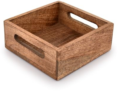 Samhita Porte-serviettes de Table Carré en Bois de Manguier Finition Brûlée, Range Serviette de Table pour Restaurant, Cuisine, Bar (19,1 x 19,1 x 7 cm)