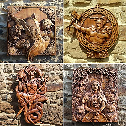 SSLLH Wanddekoration Handarbeit-Geschenk-Wandskulpturen handgemacht,Holzporträt Odin Ravens Viking Mythology Icon Home Decor Wandbehang für Wohnzimmer Schlafzimmer Wandbild Ornaments, Einheitsgröße
