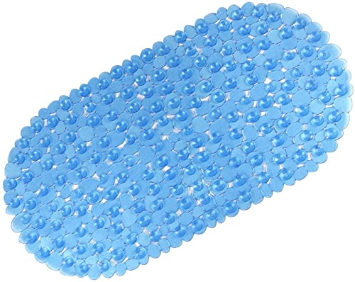 Grace LTD rutschfeste Badematte für Badezimmer, Kieselsteine, mattiert, Anti-Schimmel, rutschfest, Kunststoff, oval, Badewannen-Duschmatte mit Saugnäpfen (Blau)