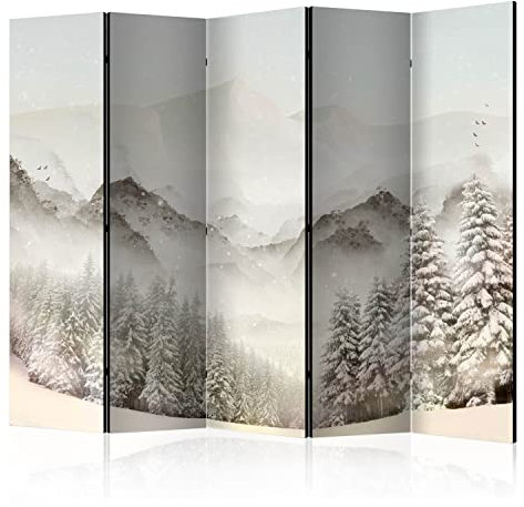 murando Raumteiler Foto Paravent Landschaft 225x172 cm einseitig auf Vlies-Leinwand Bedruckt Trennwand Spanische Wand Sichtschutz Raumtrenner Design Gebirge Winter Natur Wald c-C-0503-z-c