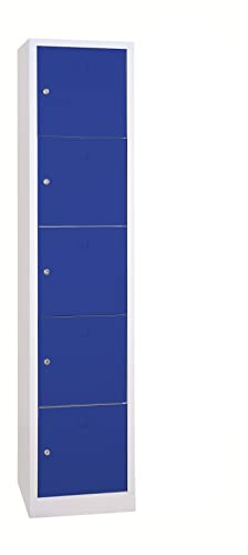 Schrank & Stuhl Schließfachschrank | Fächerschrank mit 5 Abteilen und Zylinderschlössern, 190 x 41,5 x 45 cm, Lieferung komplett montiert, Grau/Blau