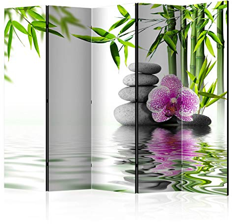 murando Akusticher Raumteiler Spa Blumen Orchidee Foto Paravent 225x172 cm beidseitig auf Vlies-Leinwand bedruckt Akustikschaum Trennwand Spanische Wand Sichtschutz Home Office Bambus Zen p-B-0034-z-c