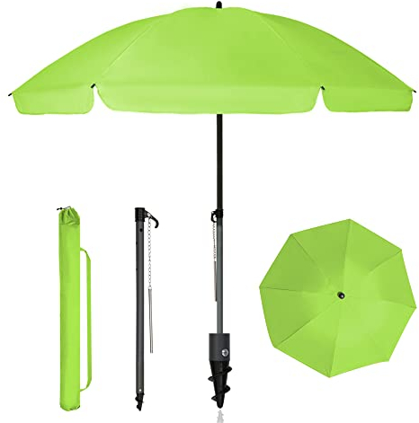 HOMEDEMO Sonnenschirm Strandschirm, Ø 180 cm Gartenschirm Marktschirm, Terrassenschirm mit Bodenhülse & Drehstange & Schutzhülle, Apfelgrün rund UV50+ Schutz Sonnenschutzschirm