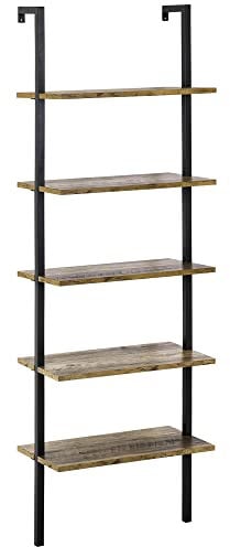 HOMCOM Libreria 5 Ripiani a Scala in Stile Industriale, Mobile Libreria a Muro in Legno e Metallo, 60x30x184.5cm, Marrone