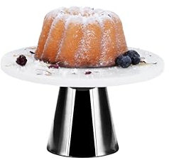 ECHTWERK stilvolle Tortenplatte aus Marmor, Kuchenplatte mit Standfuß, Gebäckständer zum Servieren von Speisen, Obst, Käse und Desserts, Tortenständer für Party oder Hochzeit, Black-Edition, Ø 22 cm