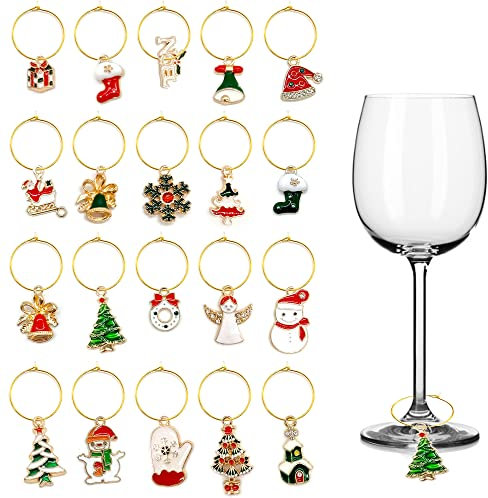 Niuhong 20 Pcs Charms Ringe Markierer Champagner Unterscheiden Weinglas Anhänger Charms Farbe Glasmarkierer Markierung Cocktail Getränke Markierungen Glasmarkierung Getränkemarker Party (Weihnachten)