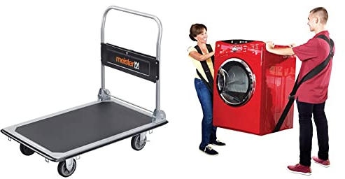 Meister Plattformwagen - Klappbar - Bis 300 kg Tragkraft - Feststellbremse & Shoulder Dolly 2 Personen Tragegurt, Transportgurt, Hebegurt zum Ergonomischen und Eifachen Heben
