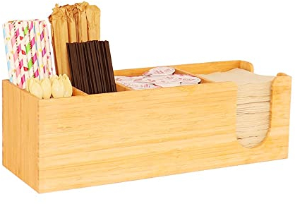 hansum Bar Caddy, Bar Organiser, Bar Tidy, Bamboo Cocktail Napkin Holder Straw Holder