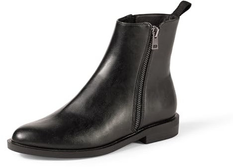 Amazon Essentials Stivaletti Bassi con Cerniera Esterna Donna, Nero Finta Pelle, 37.5 EU