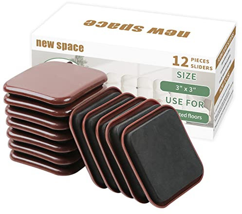 new space Möbelgleiter, 12 Stück, 7,6 cm, quadratisch, braun, EVA-Material, für Teppich, Hartholz, Laminat, Fliesen