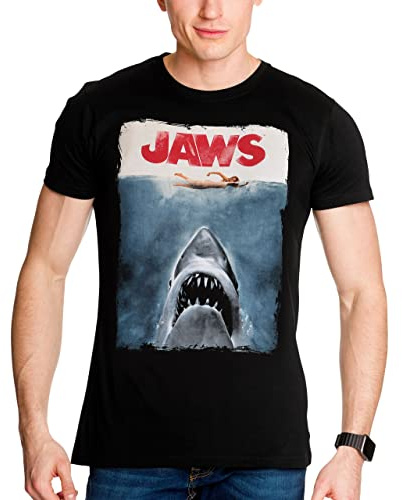 Elbenwald Les Dents de la mer T-Shirt avec Motif de Poster des Dents de la mer pour Homme Femme Unisexe Coton Noir