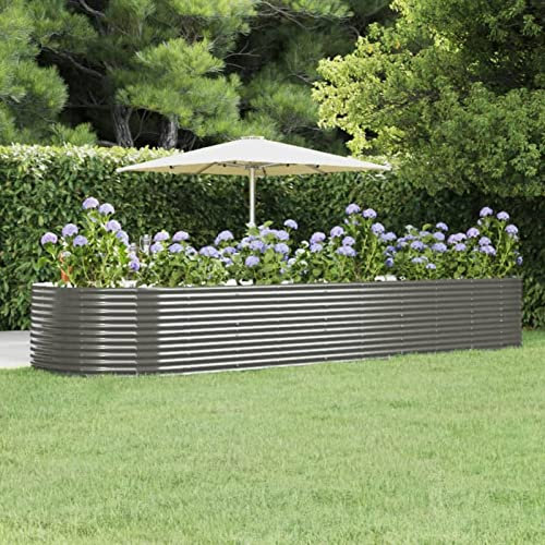 Tidyard Fioriera da Giardino,Vasi,Vaso Giardino,Fioriera da Esterno Grande,Vaso per Orto Rialzato,Letto Rialzato da Giardino,Fioriera in Metallo Acciaio Verniciato a Polvere 447x140x68 cm Grigio