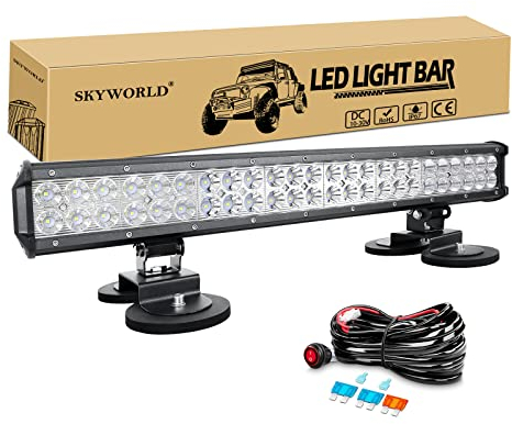 SKYWORLD LED Scheinwerfer Offroad 58cm 144W LED Arbeitsscheinwerfer mit 12V Kabelbaum, Starke Magnet halterungen für SUV ATV UTE Traktor LKW PKW 4x4 Auto Fahrzeuge, 6000K Weiß Arbeitslicht