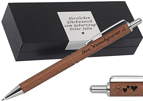 Generisch Kugelschreiber mit Gravur aus Holz | blau schreibend | Kugelschreiber personalisiert | Wunschgravur mit Symbolen PS220