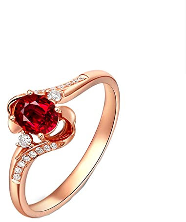 AMDXD Goldschmuck Ringe Rubin 0.5ct Rot, Ringe Eheringe Rotgold 750 Oval Design Trauringe Pärchen Ringe für Frauen Diamantring 0.08ct, Gr.57 (18.1)