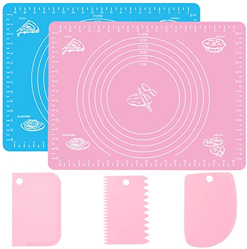 BDSHUNBF 5 Piezas Tapete de Silicona para Hornear, con Raspador, Reutilizable Antiadherente Antideslizante Tapete, para Amasar y Hornear, Bandeja Pasta, Fondant, para Pan, Pizza Horno