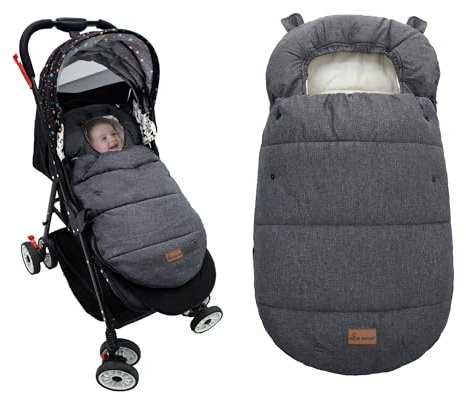 Fußsäcke für Kinderwagen, Baby Fußsack Schlafsack, Winterfußsack Kinderwagen, Waschmaschinenfest, Fußsack Buggy für Alle Kinderwagen, Kinderautositz, 90 x 52cm (Schwarzgrau)