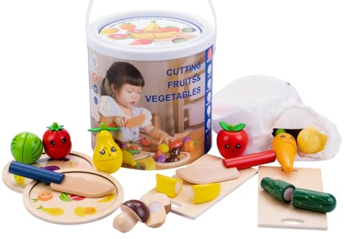 Dorjee - DT26011 - Baril de Fruits et légumes en Bois à découper - 42 pièces - à partir de 18 Mois