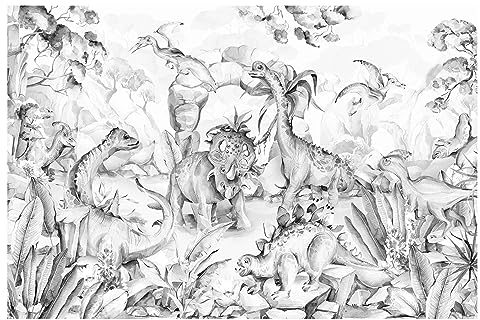 Bilderwelten Fototapete Kinderzimmer Welt der Dinosaurier Schwarz Weiß 190x288 cm Vlies-Tapete XXL Smart Wandtapete Wanddekoration Kinder