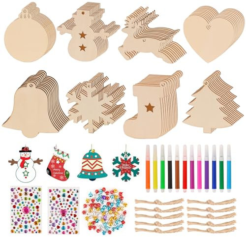 Queta Colgantes para Árbol de Navidad 80pcs - Adornos Colgantes de Madera DIY - Artesanía para Pintar - Decoración para Colgar de Niños
