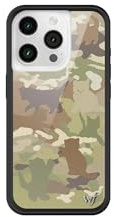 Wildflower Schutzhüllen – Katzen-Camouflage-Hülle, kompatibel mit Apple iPhone 15 Pro, Camo, Grün, Schwarz, Kätzchen, trendig, niedlich, schützender schwarzer Stoßfänger, 1,2 m Falltest-zertifiziert