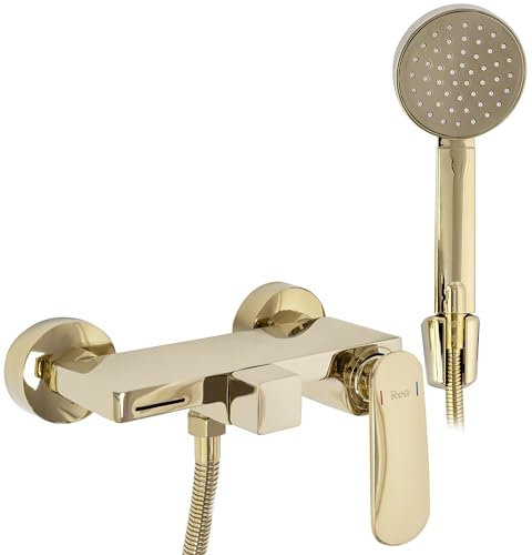 Rea Berg Gold Badewannenarmatur, Badewannenarmatur mit Messing-Handbrause für heißes und kaltes Badezimmer, verstellbar (Gold)